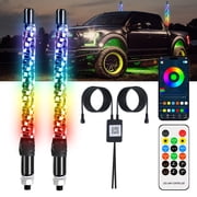 Hendoct 2 Pack 360  Spiral RGB LED Whip Lights, APP & Remote Controlled IP67 Waterproof Offroad Flag Pole Lights with Quick Release Base