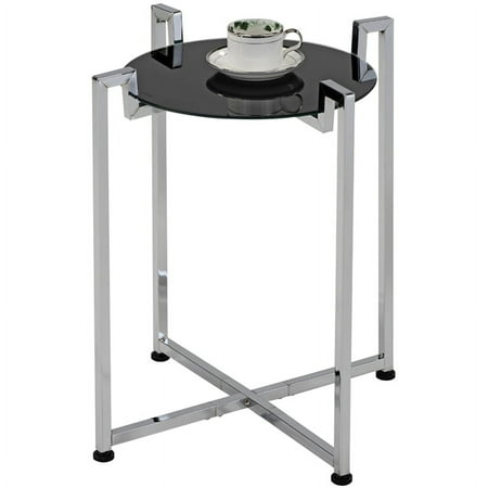 Hendon Tempered Glass Top & Metal Base Accent End Table in Black/Chrome