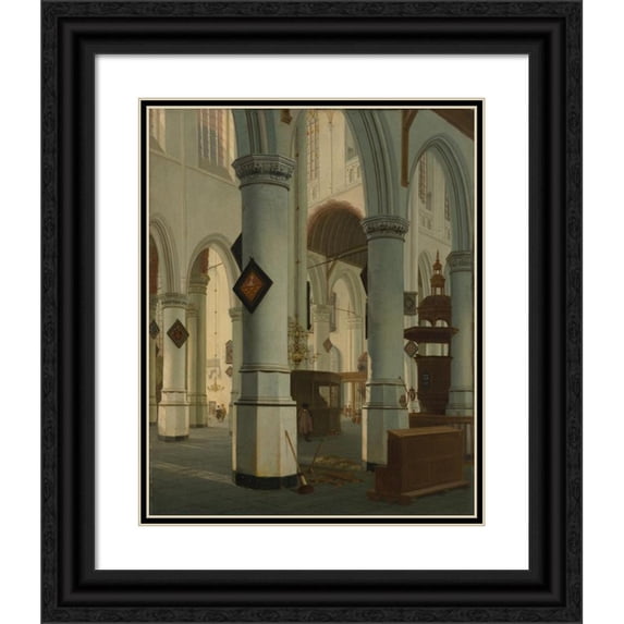 Hendrick Cornelisz. van Vliet 12x14 Black Ornate Wood Framed Double Matted Museum Art Print Titled: Interior of the Oude Kerk, Delft (1660)