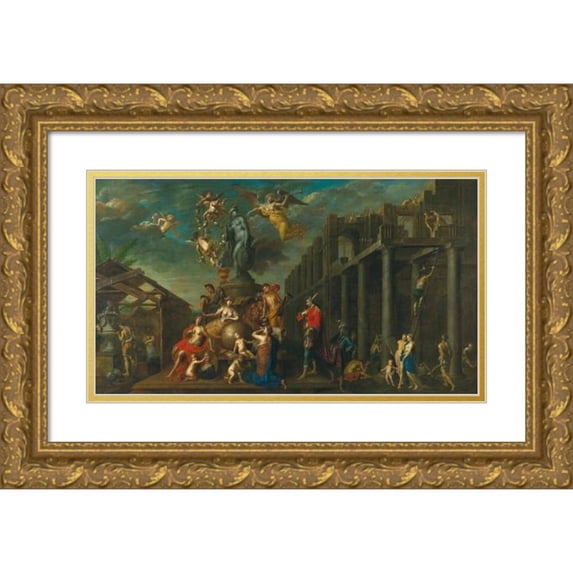 Hendrick Govaerts 14x10 Gold Ornate Wood Frame and Double Matted Museum Art Print Titled - Allegory of the Arts (1710)