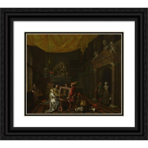 Hendrick Govaerts 17x15 Black Ornate Wood Framed Double Matted Museum Art Print Titled - Visit to the Painter's Studio (After 1689)