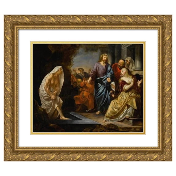 Hendrick Heerschop 24x20 Gold Ornate Framed and Double Matted Museum Art Print Titled - The Raising of Lazarus (1661)