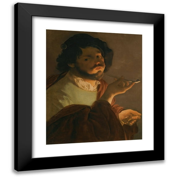 Hendrick Ter Brugghen 12x14 Black Modern Framed Museum Art Print Titled - A Bravo Smoking