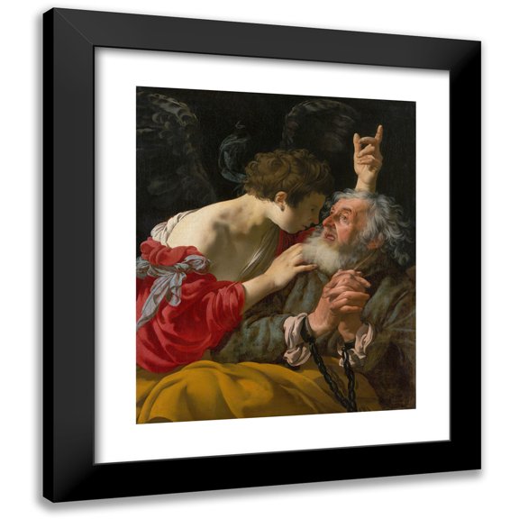 Hendrick Ter Brugghen 12x14 Black Modern Framed Museum Art Print Titled - The Liberation of Peter (1624)