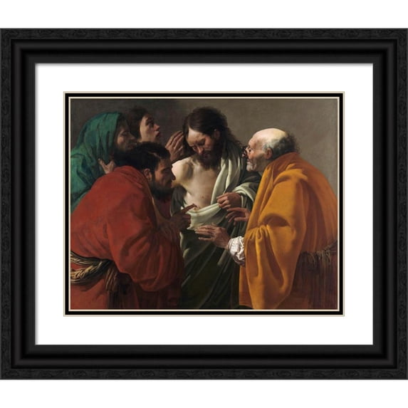 Hendrick Ter Brugghen 24x20 Black Ornate Framed Double Matted Museum Art Print Titled: The Incredulity of Thomas (C. 1622)