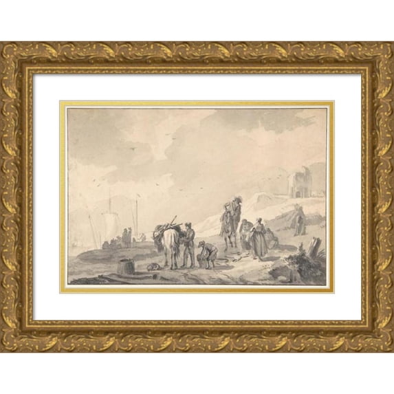 Hendrick Verschuring 14x11 Gold Ornate Wood Frame and Double Matted Museum Art Print Titled - Landscape with Figures (1642-90)