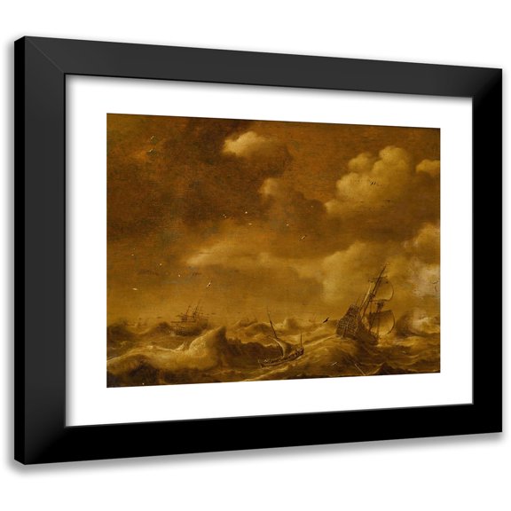 Hendrick van Anthonissen 24x20 Black Modern Framed Museum Art Print Titled - Shipping in a Storm