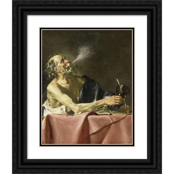 Hendrick van Someren 15x18 Black Ornate Wood Framed Double Matted Museum Art Print Titled - The Smoker Allegory of Transience (C. 1615 - C. 1625)