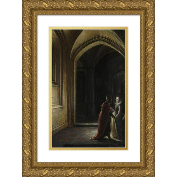 Hendrick van Steenwijck the Younger 13x18 Gold Ornate Wood Frame and Double Matted Museum Art Print Titled - Esther and Mordecai (1616)