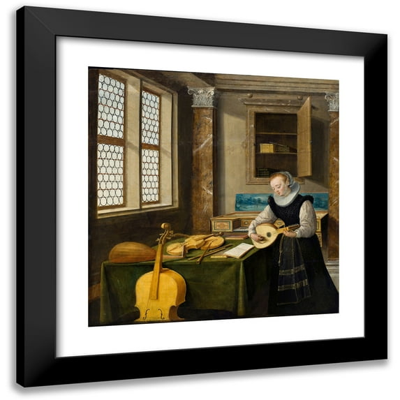 Hendrick van Steenwijck the Younger 20x21 Black Modern Framed Museum Art Print Titled - Lady Playing the Lute
