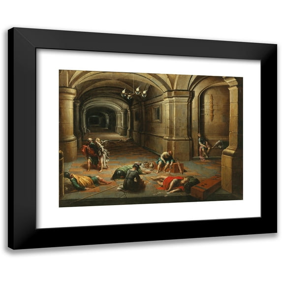 Hendrick van Steenwijck the Younger 24x19 Black Modern Framed Museum Art Print Titled - A Prison Interior with the Liberation of Saint Peter