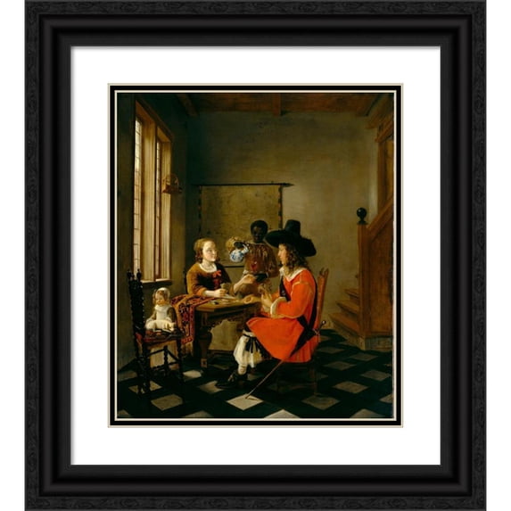 Hendrick van der Burgh 15x17 Black Ornate Wood Framed Double Matted Museum Art Print Titled - The Game of Cards (ca. 1660)