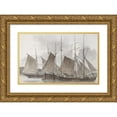 thumbnail image 1 of Hendrik Abraham Klinkhamer 18x13 Gold Ornate Wood Frame and Double Matted Museum Art Print Titled - Sailing Ships Moored for a City (1820 - 1872), 1 of 4