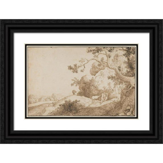 Hendrik Cornelisz. Vroom 18x13 Black Ornate Wood Framed Double Matted Museum Art Print Titled - Mountain Landscape with a Distant View Behind (1635-1640)