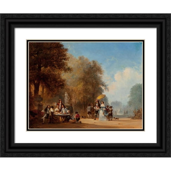 Hendrik Frans Schaefels 14x12 Black Ornate Wood Framed Double Matted Museum Art Print Titled: Galante Party (1852)