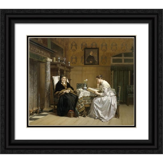 Hendrik Jacobus Scholten 14x12 Black Ornate Wood Framed Double Matted Museum Art Print Titled: Sunday Morning (1865 - 1868)