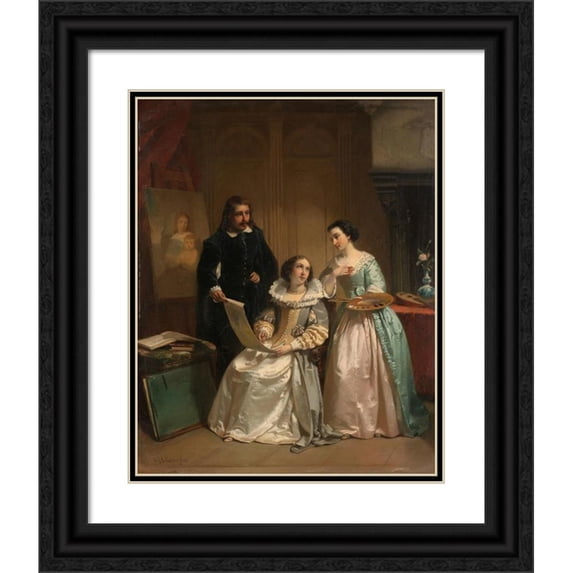 Hendrik Jacobus Scholten 20x24 Black Ornate Framed Double Matted Museum Art Print Titled: Gerard Van Honthorst Showing the Drawings of His Pupil Louise of Bohemia to Amalia Van Sol