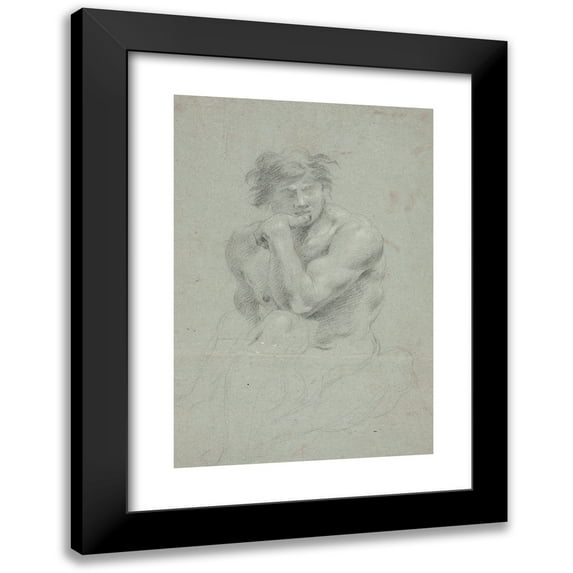 Hendrik Krock 11x14 Black Modern Framed Museum Art Print Titled - Male Model Study, Upper Body and Lower Body Outlined (1671 - 1738)