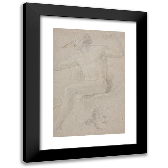 Hendrik Krock 11x14 Black Modern Framed Museum Art Print Titled - Seated Male Model and Bearded Man's Head (1671 - 1738)