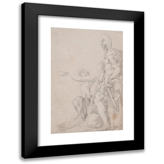 Hendrik Krock 11x14 Black Modern Framed Museum Art Print Titled - Standing Soldier and Kneeling, Pointing Young (1671 - 1738)