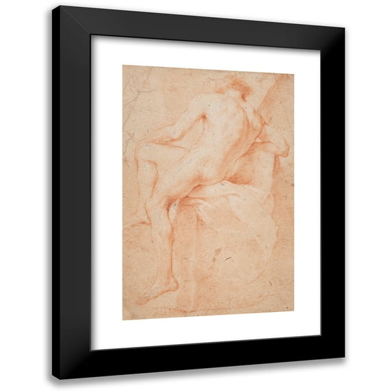 Hendrik Krock 13x18 Black Modern Framed Museum Art Print Titled - Male Model Study, Sitting Set from Behind (1671 - 1738)
