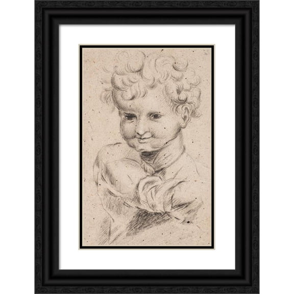 Hendrik Krock 13x18 Black Ornate Wood Framed Double Matted Museum Art Print Titled - Child Study, Head and Upper Body (1671 - 1738)