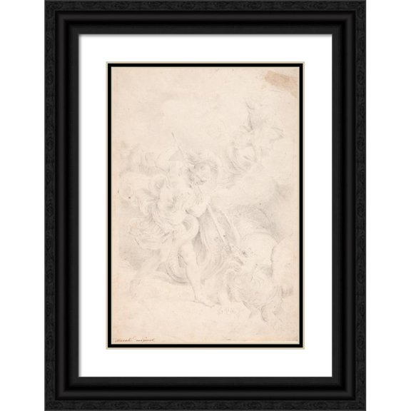 Hendrik Krock 17x24 Black Ornate Framed Double Matted Museum Art Print Titled: The Holy Georg Fights with the Dragon (1686 - 1738)