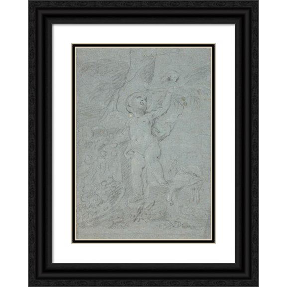 Hendrik Krock 18x24 Black Ornate Framed Double Matted Museum Art Print Titled: Amorin, Legend with Animals (1671 - 1738)