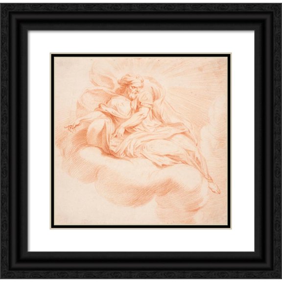 Hendrik Krock 20x20 Black Ornate Framed Double Matted Museum Art Print Titled: Godfather Hovering on a Cloud (1671 - 1738)