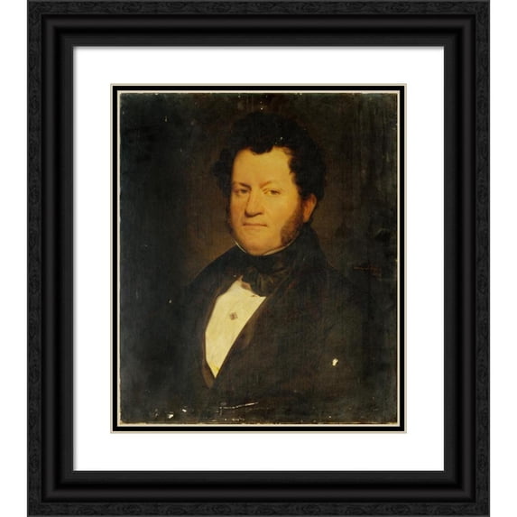Hendrik Scheffer 12x14 Black Ornate Wood Framed Double Matted Museum Art Print Titled: Portrait of a Man. (1836)