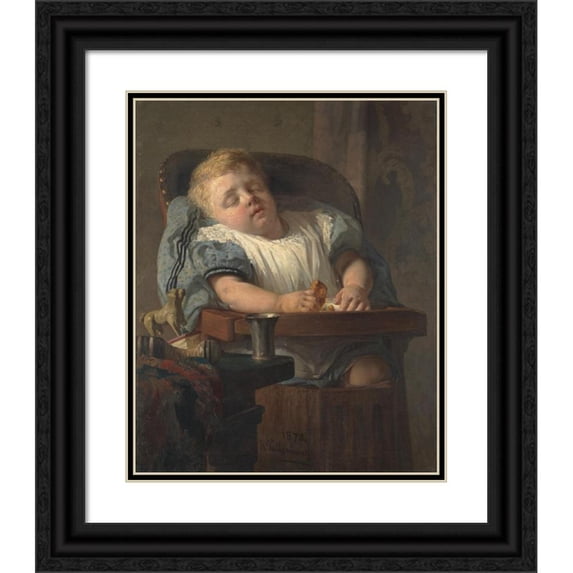 Hendrik Valkenburg 12x14 Black Ornate Wood Framed Double Matted Museum Art Print Titled: Child in High Chair (1872)