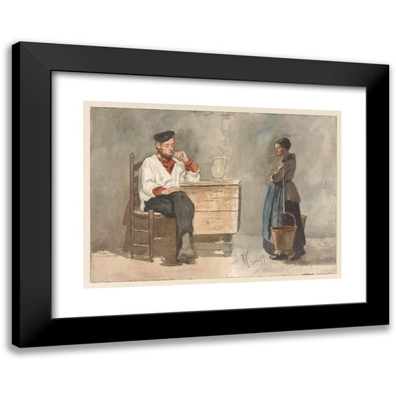 Hendrik Valkenburg 14x11 Black Modern Framed Museum Art Print Titled - Smoking Sailor, Woman with Yoke and Milk Buckets (1879)
