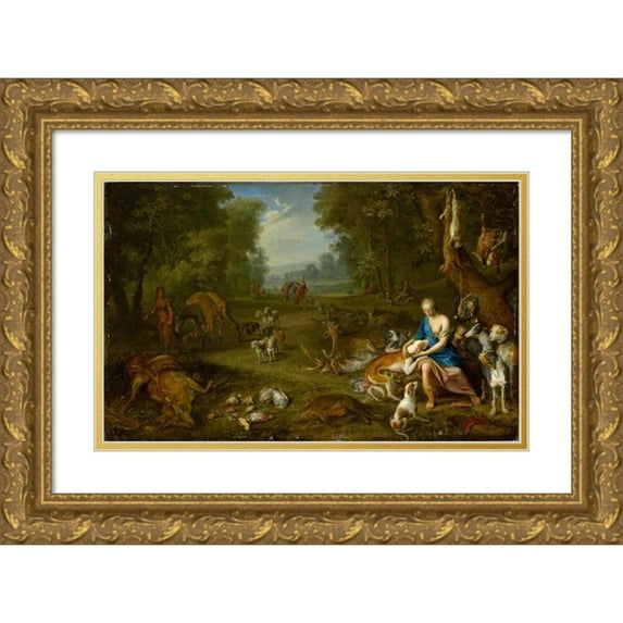 Hendrik van Balen 14x11 Gold Ornate Wood Frame and Double Matted Museum Art Print Titled - Landscape with Diana and Her Bag