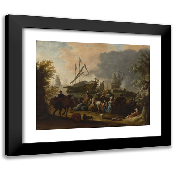 Hendrik van Minderhout 24x20 Black Modern Framed Museum Art Print Titled - Scene in an Eastern Port