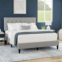 Hendrix Button Tufted Upholstered Queen Platform Bed, Light Gray, by Hillsdale Living Essentials
