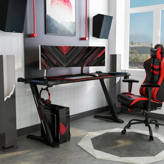 Hendrix Steel Gaming Desk with USB Ports, Black