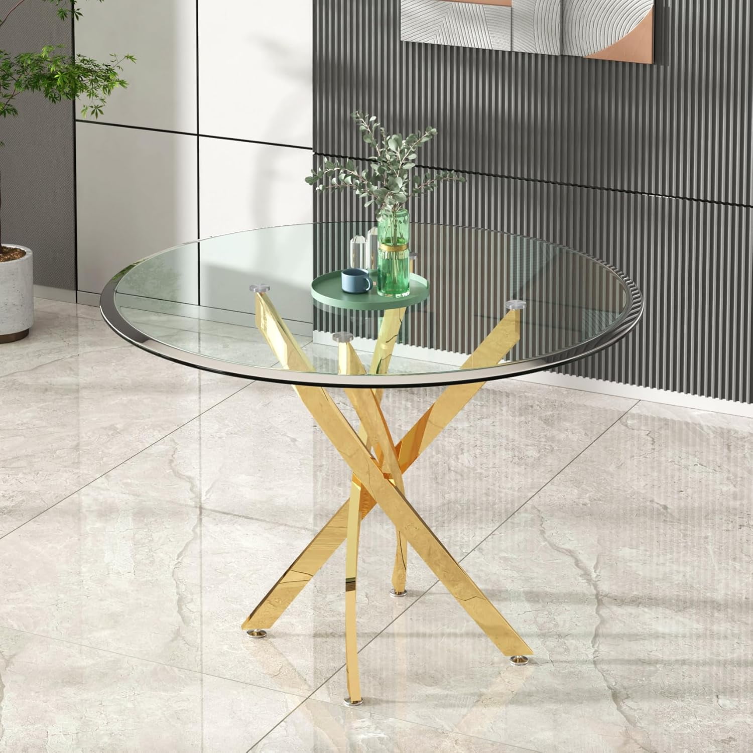 Henf 36" Glass Dining Table Round Kitchen Table,Modern Circle Glass Dining Room Table Dinner ...