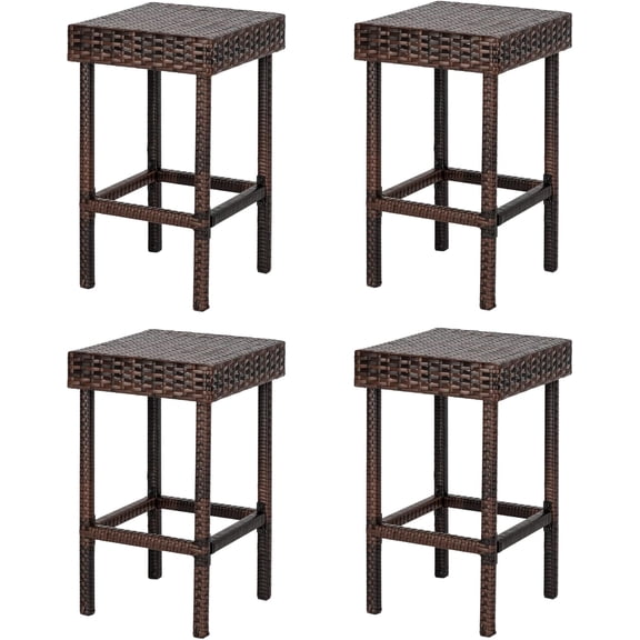Henf 4 PCS Patio Bar Stools Outdoor Wicker Backless Stool, Rattan Patio Furniture Bar Chairs Pub Stools for Lawn Pool Backyard Garden