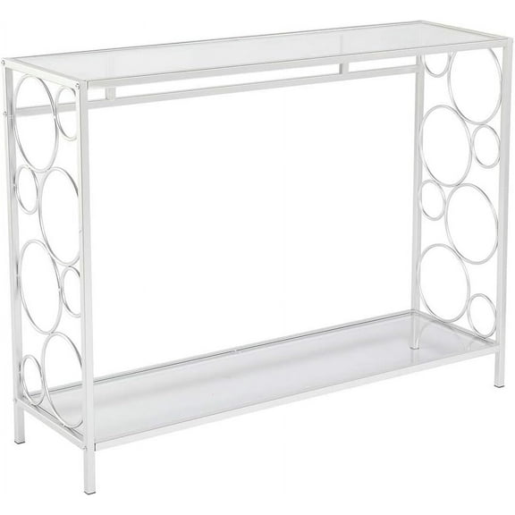 Henf Modern Glass Console Table with Shelf, 40" Narrow Sofa Side Table Porch Table with Clear Tempered Glass and Silver Stainless Steel Frame for Hallway Entryway Living Room