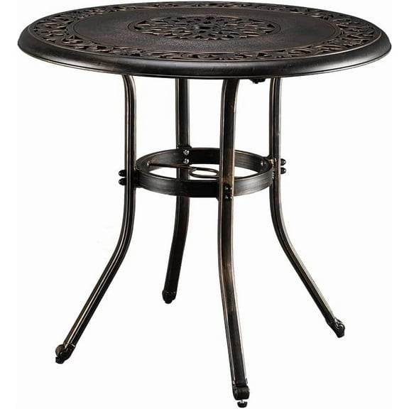 Henf Outdoor Cast Aluminum Dining Table with 2" Umbrella Hole, 32 inch Diameter Outdoor Round Patio Bistro Dining Table Cast Aluminum Conversation Table
