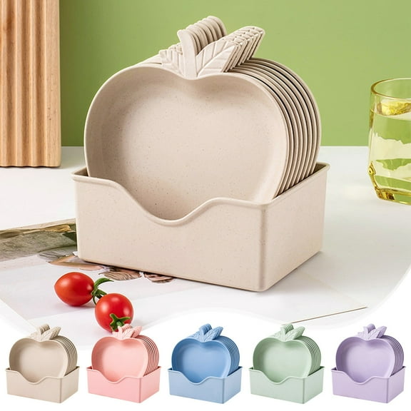 HengDidi 10-Piece Reusable Plastic Bone Dish Set with Stackable Design and Storage Base for Snacks, Fruit, and Table Organization - Dishwasher Safe Easy Clean Kitchen Essential (17x16x3cm)
