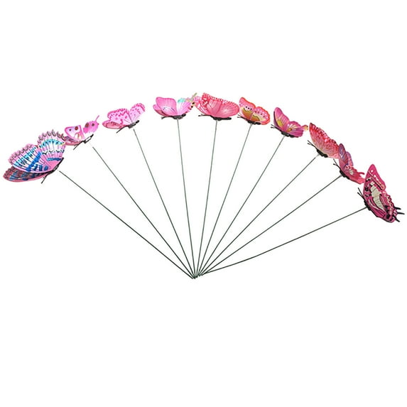 HengDidi 10pcs Large Butterfly Planter Colorful Double Pvc Waterproof 3d insert Rod Butterfly Stakes Decoracion Vase Outdoor Decor Party Garden Decorati for Yard Pink
