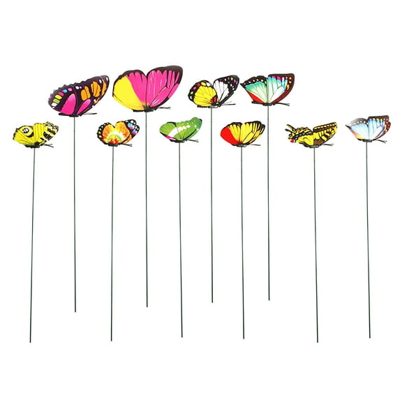 HengDidi 10pcs Large Butterfly Planter Colorful Double Pvc Waterproof 3d insert Rod Butterfly Stakes Decoracion Vase Outdoor Decor Party Garden Decorati for Yard Yellow