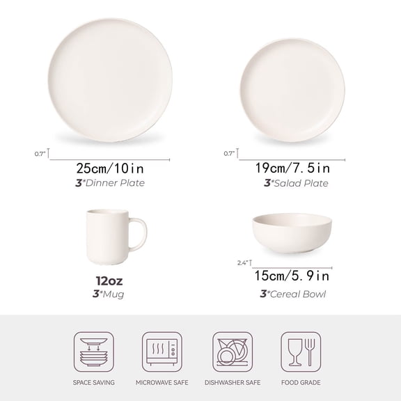 HengDidi 12-Piece Dinnerware Set Stoneware Plates Bowls Set Microwave and Dishwasher Safe Stackable Ceramic Dinner Set for 4 People Service Everyday Use Casual Dining Chip-Resistant Matte Glaze