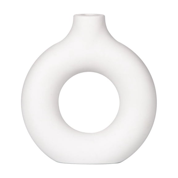 HengDidi 15x13.5cm Simple Plastic Vase Donut Shape Single Flower Pot Home Living Room Decoration Table Ornaments Circle Flower Arrangement Vase