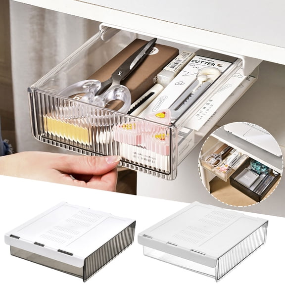 HengDidi 1PC 8.26x6.69x2.24in Under Desk Drawer Storage Box Office Closet Organizers and Storage Drawer Slide Out Underdesk Organizer For Desktop Attachable Slide Out Drawer