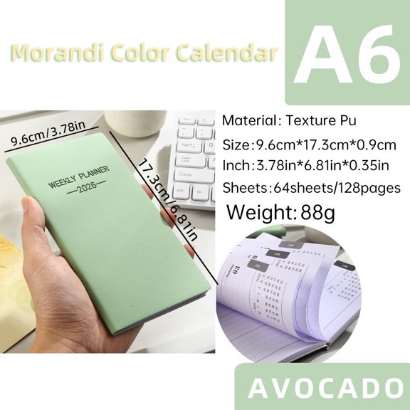 HengDidi 2026 Portable A6 Pocket Daily Planner Notebook Organizer - 128 Pages Premium Paper Compact Scheduler for Study Office Travel and Campus Tasks