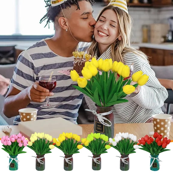 HengDidi 20Pcs Realistic Artificial Tulip Bouquet - Multicolor Faux Flowers for Home Wedding Party Table Centerpiece Decor (13.18 Inch)