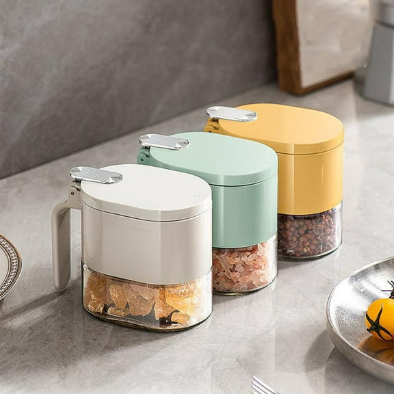 HengDidi 380ml Glass Spice Jars with Flip Caps and Spoons, Airtight Seasoning Storage Containers for Kitchen, Dishwasher Safe and Easy One-Hand Operation