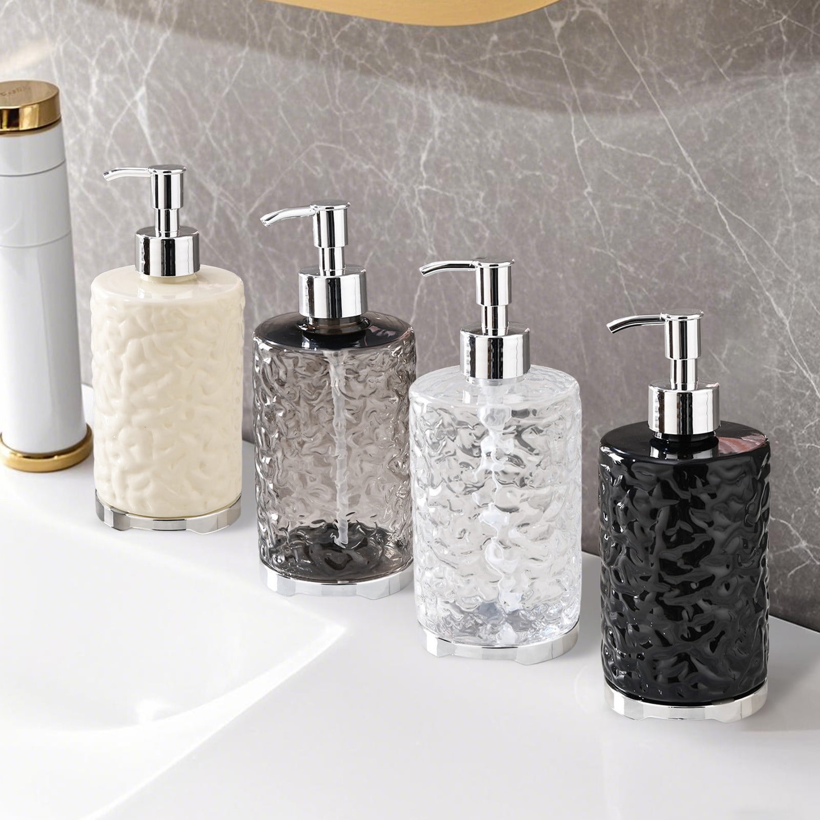 HengDidi 420ml Modern Hand Soap Dispenser Bottle, Refillable Liquid Soap Pump for Bathroom & Kitchen, Durable Plastic with Round Ripple Design, Clear/Black/White/Gray